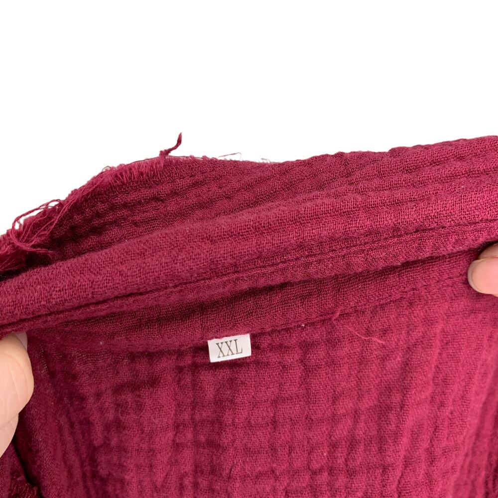Maroon Red Muslin Distressed Slouchy Button Up Top Plus - Picture 4 of 5